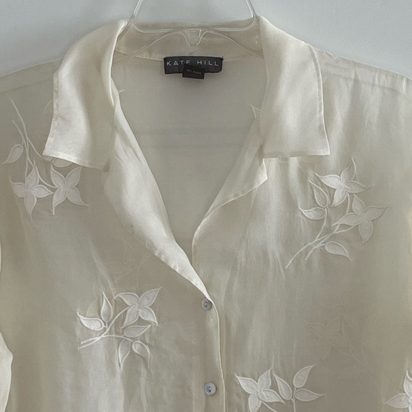 Kate Hill Woman 100% Silk Sheer Floral Romantic Long Sleeve Blouse Size 16W - Picture 2 of 13